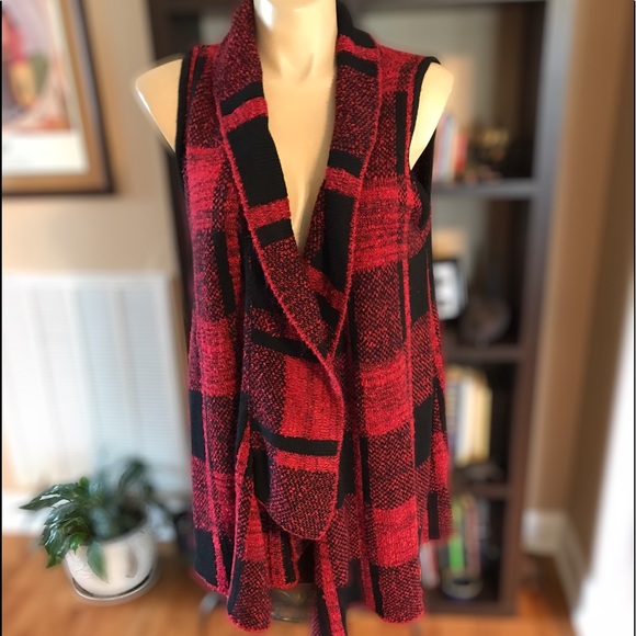 Joseph Sweaters - Joseph A. 1X Long Red & Black Sweater Vest